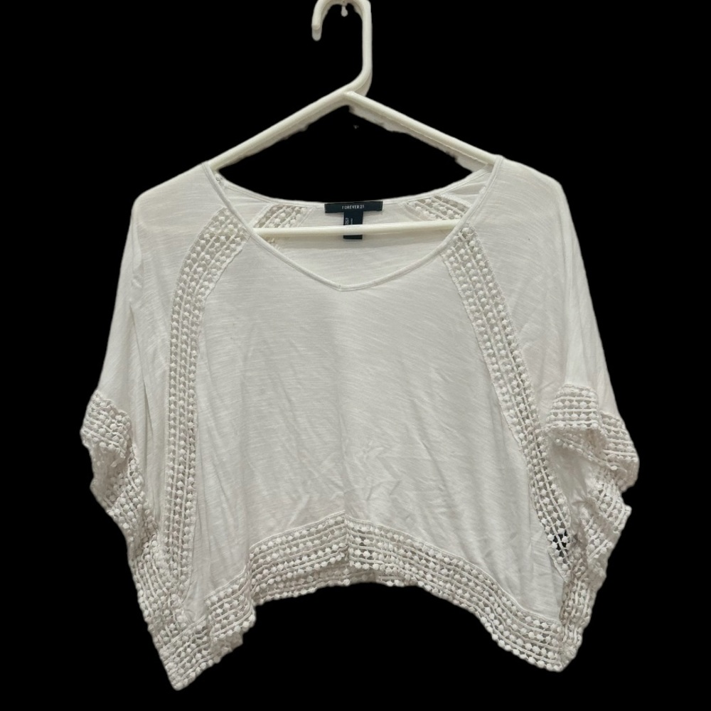 Forever 21 White Flowy Boho Boxy Poncho Beachy Summer Top Size S